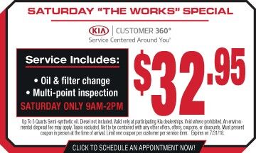 Saturday Only: Kia Express Service: $32.95 The Works Saturday Only: Kia Express Service: $32.95 The Works