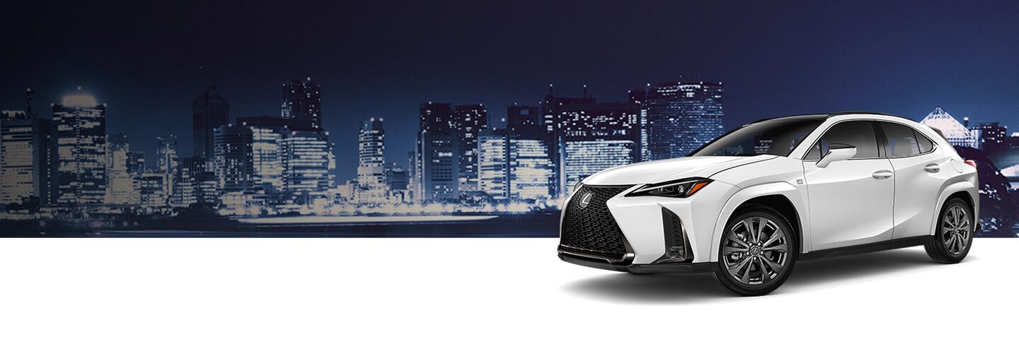 Exterior of the Lexus UX Hybrid F SPORT Handling shown in Ultra White.