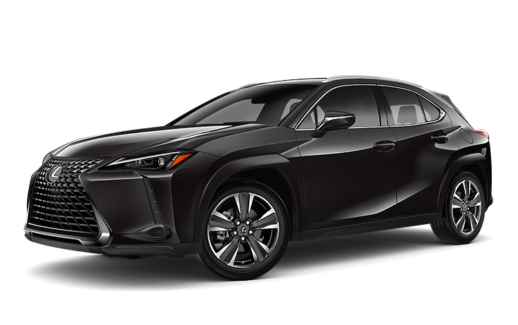 Exterior of the Lexus UX Hybrid Premium shown in Caviar.