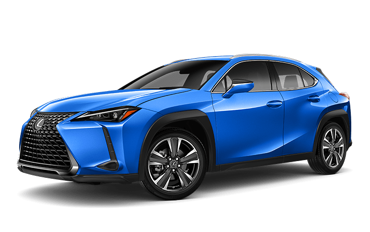 Exterior of the Lexus UX Hybrid shown in Grecian Water.