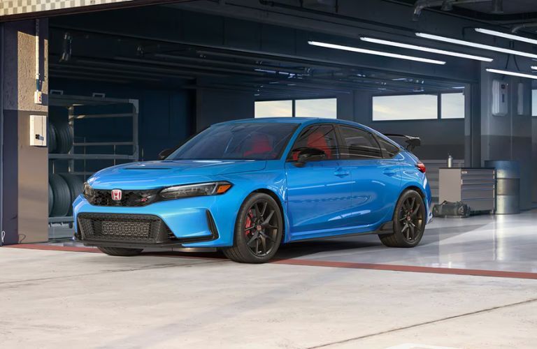 Front-quarter view of the 2026 Honda Civic Type R Blue