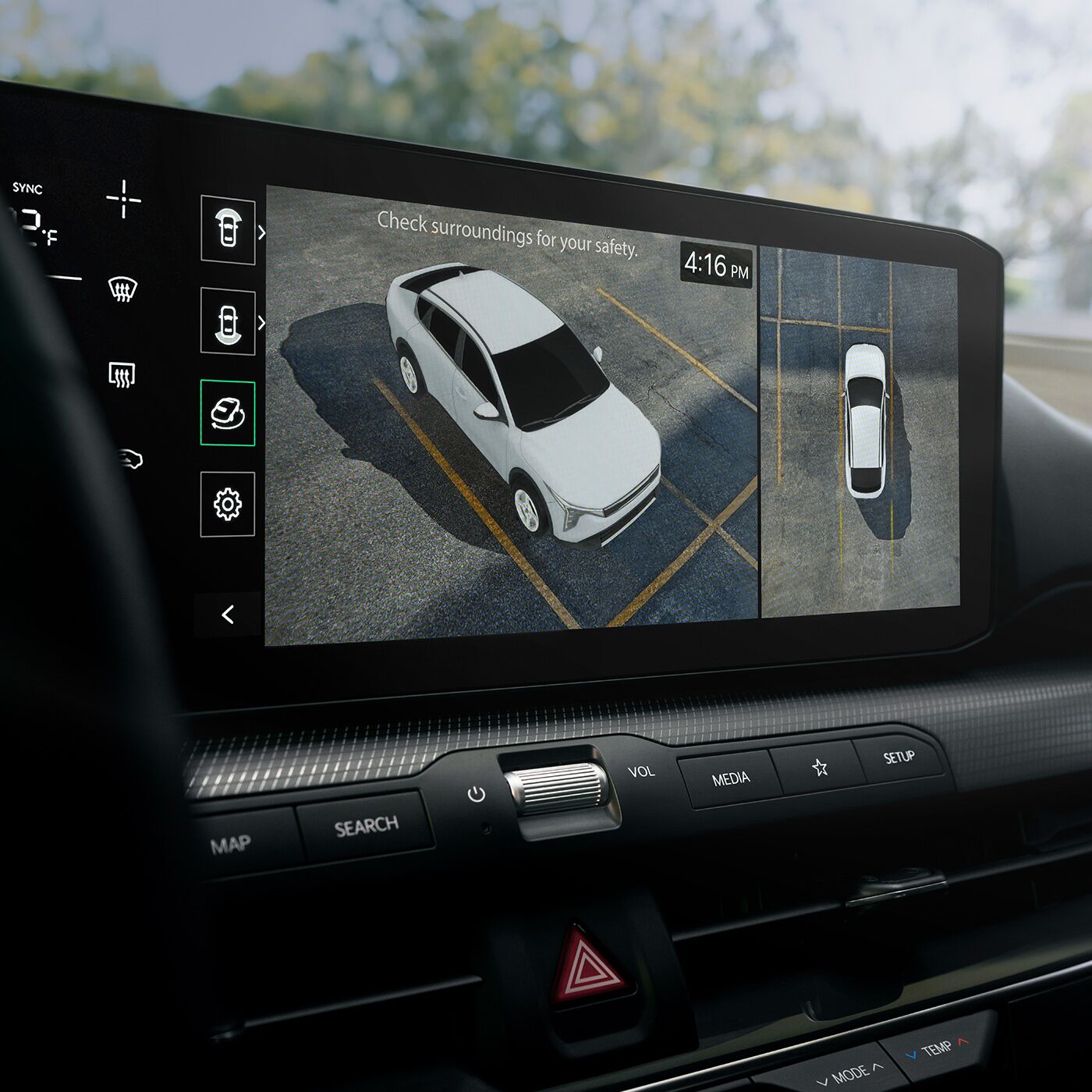 2026 Kia K4 Hatchback close up on the 360° Surround View Monitor