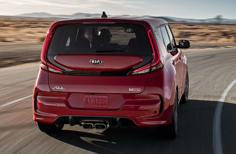 2021 Kia Soul driving down a winding road 2021 Kia Soul driving down a winding road