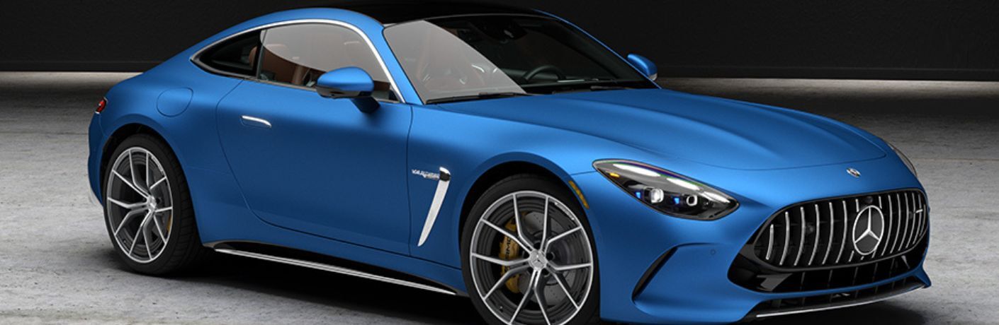 Side view of the 2026 Mercedes-AMG® GT 55 Coupe with the MANUFAKTUR Interior Package Side view of the 2026 Mercedes-AMG® GT 55 Coupe with the MANUFAKTUR Interior Package