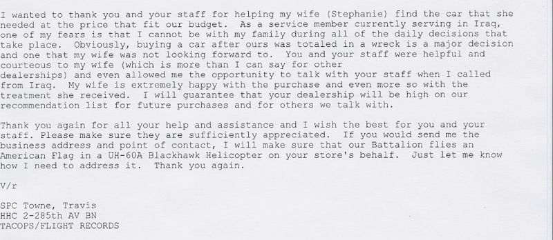 Letter To Avondale Nissan
