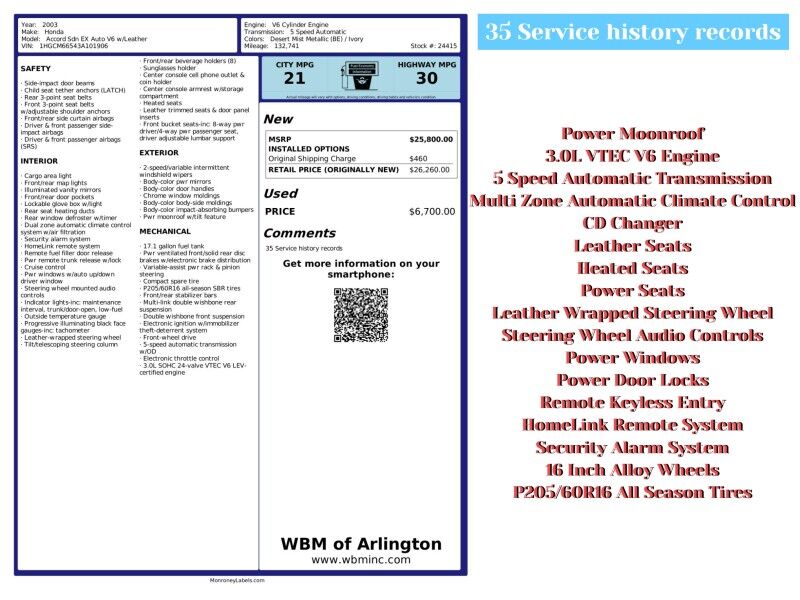 2003 Honda Accord EX V6 2003 Honda Accord EX V6