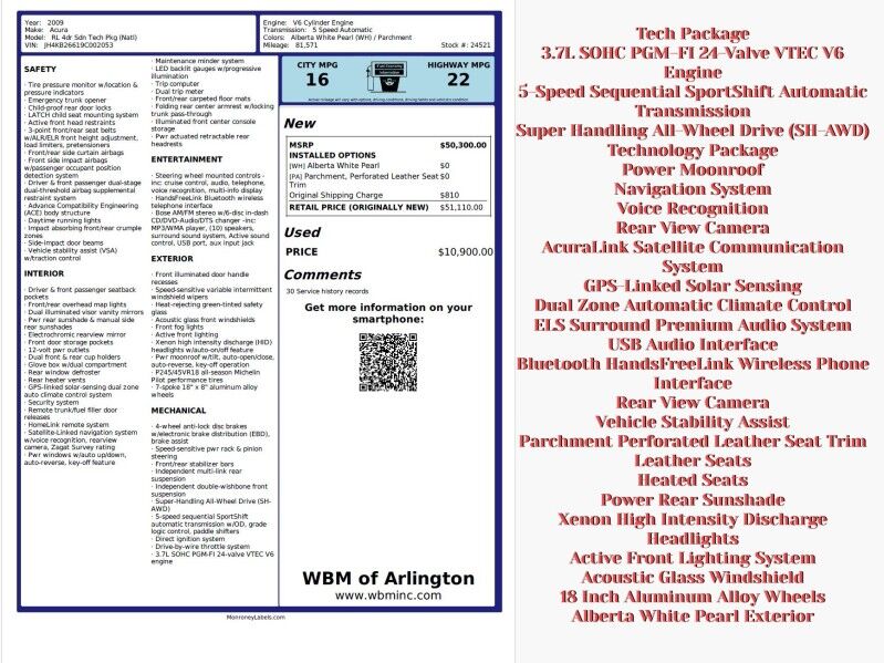 2009 Acura RL Tech Pkg 2009 Acura RL Tech Pkg