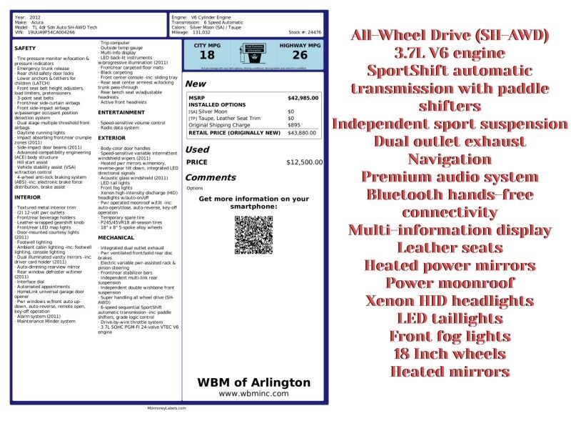 2012 Acura TL SH-AWD with Technology Package 2012 Acura TL SH-AWD with Technology Package