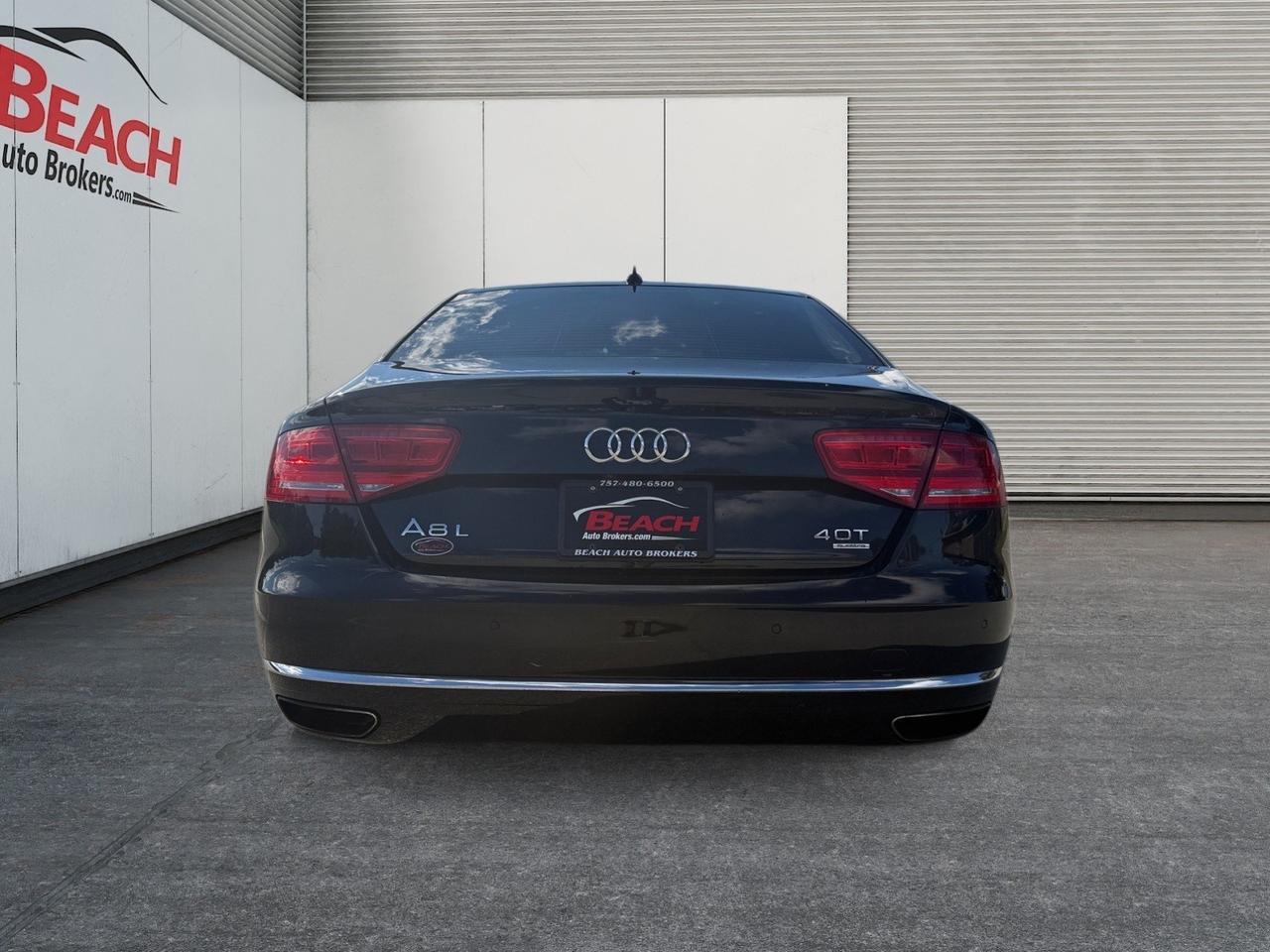 2013 Audi A8 L 4.0L, BACKUP CAMERA, SUNROOF, HEATED AND VENTILATED SEATS, POWER LIFTGATE, UNIVERSAL GARAGE DOOR OPENER, POWER MIRRORS, AUTO START/STOP, TINTED WINDOWS, BOSE SOUND SYSTEM, LOW MILES, THIS IS THE DEFINITION OF LUXURY COME AND TEST DRIVE IT TODAY! Norfolk VA 2013 Audi A8 L 4.0L, BACKUP CAMERA, SUNROOF, HEATED AND VENTILATED SEATS, POWER LIFTGATE, UNIVERSAL GARAGE DOOR OPENER, POWER MIRRORS, AUTO START/STOP, TINTED WINDOWS, BOSE SOUND SYSTEM, LOW MILES, THIS IS THE DEFINITION OF LUXURY COME AND TEST DRIVE IT TODAY! Norfolk VA