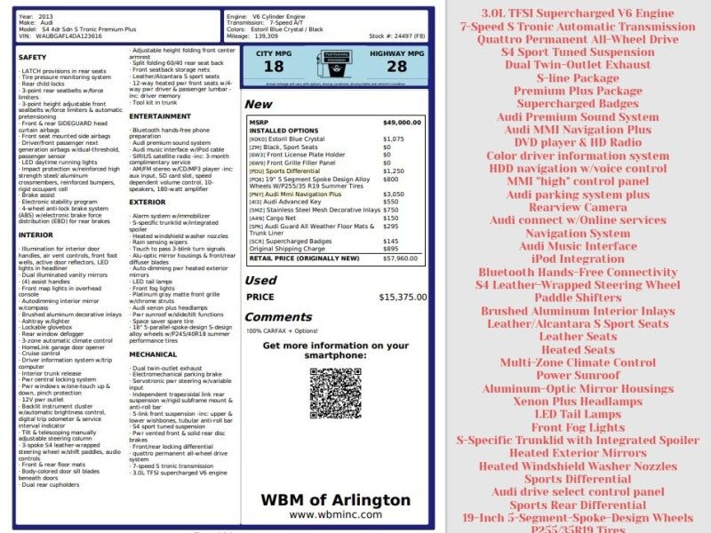2013 Audi S4 3.0T quattro Premium Plus Sedan AWD 2013 Audi S4 3.0T quattro Premium Plus Sedan AWD