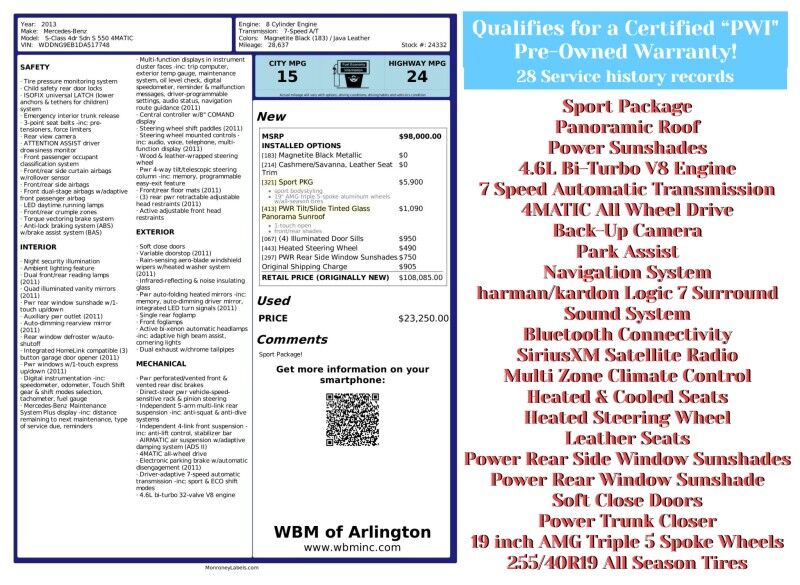 2013 Mercedes-Benz S-Class S 550 4MATIC with Sport Package 2013 Mercedes-Benz S-Class S 550 4MATIC with Sport Package
