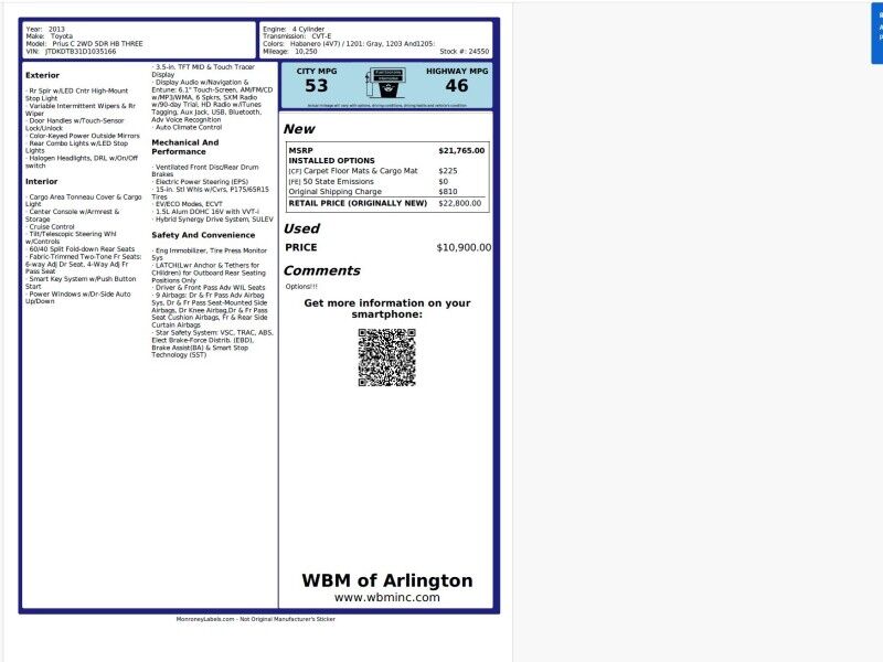 2013 Toyota Prius c Three 2013 Toyota Prius c Three