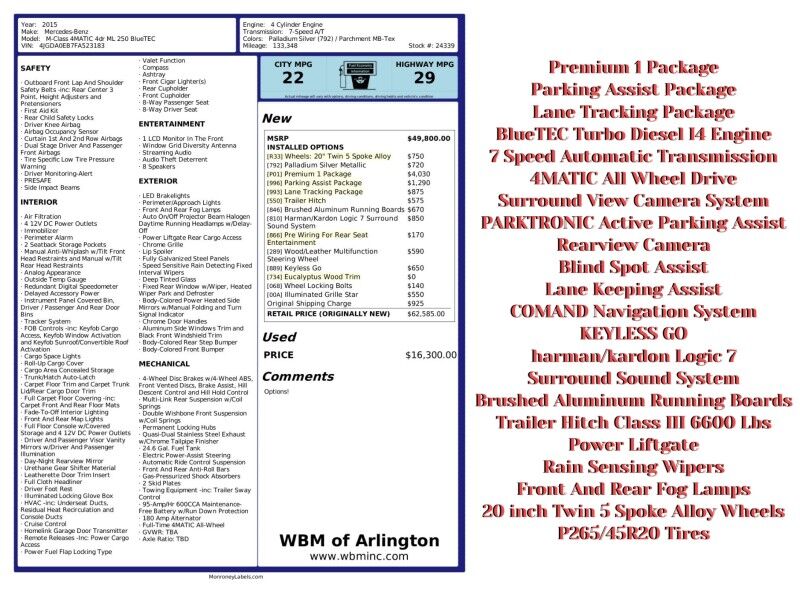 2015 Mercedes-Benz M-Class ML 250 BlueTEC 4MATIC 2015 Mercedes-Benz M-Class ML 250 BlueTEC 4MATIC