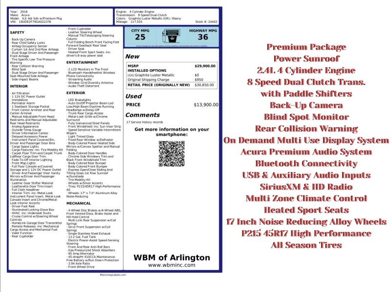 2016 Acura ILX FWD with Premium Package 2016 Acura ILX FWD with Premium Package