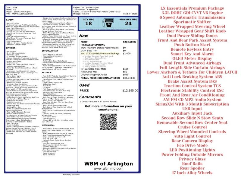 2016 Kia Sedona LX Essentials Premium Package