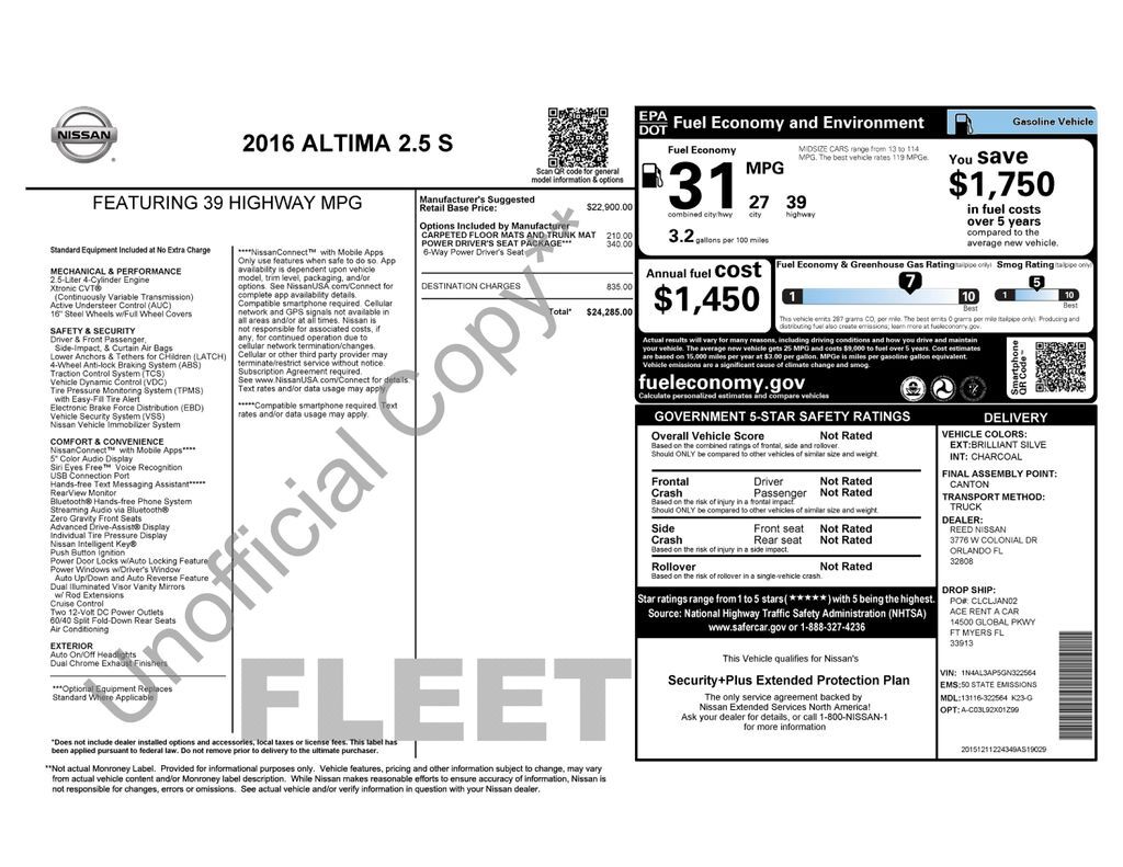 2016 Nissan Altima 2.5 S Lakeland FL