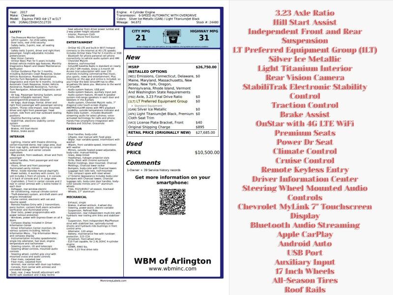 2017 Chevrolet Equinox LT FWD 1LT 2017 Chevrolet Equinox LT FWD 1LT