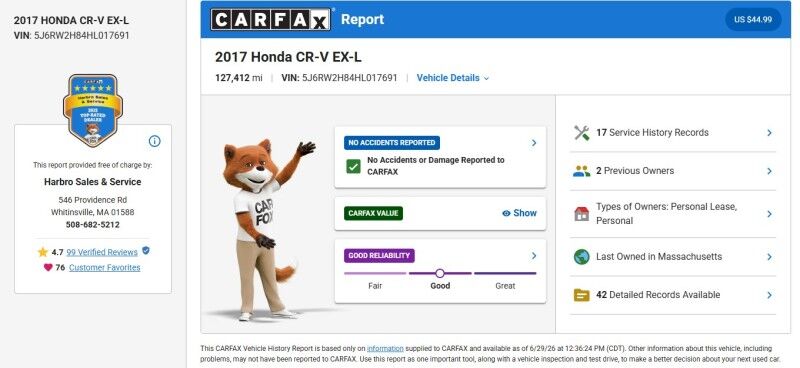 2017 Honda CR-V EX-L Webster MA 2017 Honda CR-V EX-L Webster MA