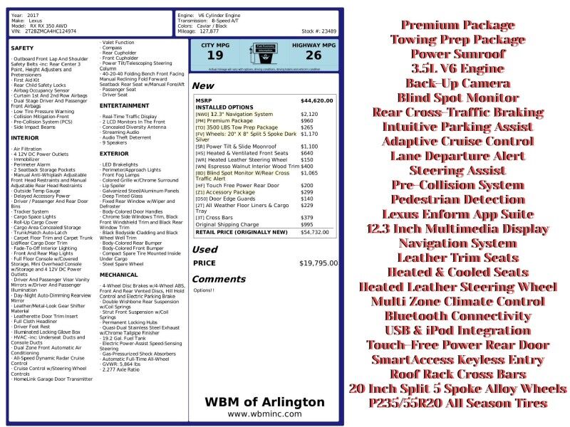 2017 Lexus RX 350 AWD w/ Premium Package 2017 Lexus RX 350 AWD w/ Premium Package