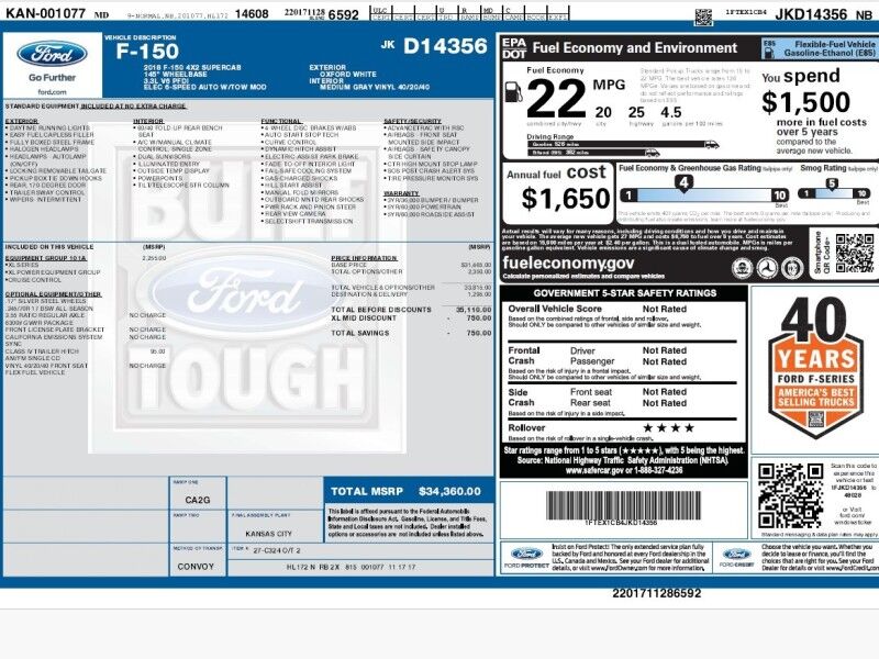 2018 Ford F-150 XL RWD w/ Equipment Group 101A Mid 2018 Ford F-150 XL RWD w/ Equipment Group 101A Mid