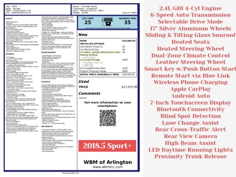 2018 Hyundai Sonata 2018.5 Sport+ FWD 2018 Hyundai Sonata 2018.5 Sport+ FWD