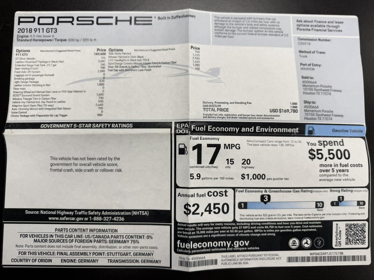 2018 Porsche 911 GT3,1-Owner, Only 8600 Miles, Full PPF, Leather/Alcantara, Front Axle Lift, 18-Way Sport Seats Houston TX 2018 Porsche 911 GT3,1-Owner, Only 8600 Miles, Full PPF, Leather/Alcantara, Front Axle Lift, 18-Way Sport Seats Houston TX