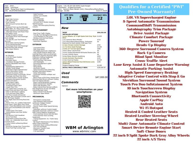 2019 Land Rover Range Rover Sport V8 Autobiography Dynamic 4WD 2019 Land Rover Range Rover Sport V8 Autobiography Dynamic 4WD