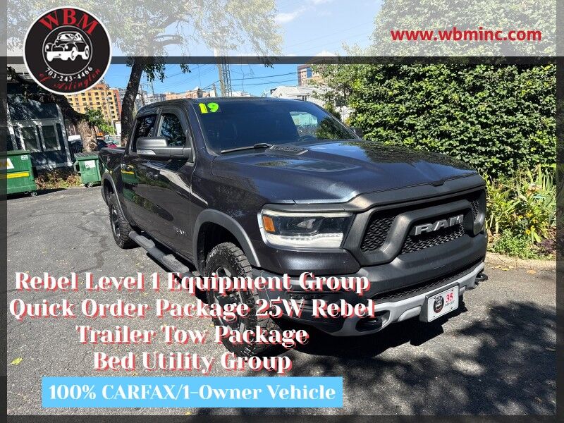 2019 Ram 1500 Rebel Crew Cab 4WD w/ Rebel Level 1 Equipment Group 2019 Ram 1500 Rebel Crew Cab 4WD w/ Rebel Level 1 Equipment Group