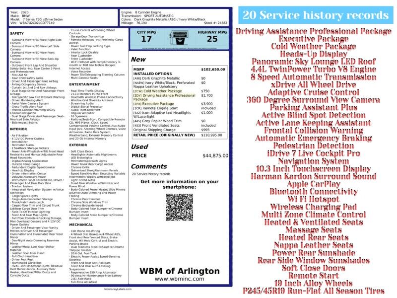 2020 BMW 7 Series 750i xDrive AWD 2020 BMW 7 Series 750i xDrive AWD