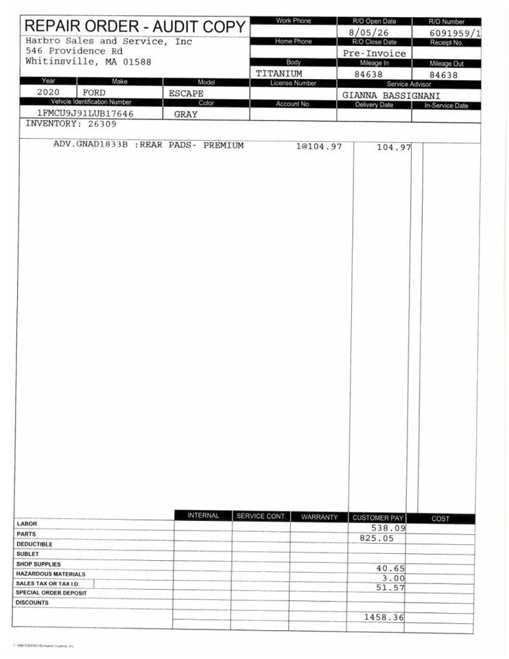 2020 Ford Escape Titanium Whitinsville MA 2020 Ford Escape Titanium Whitinsville MA