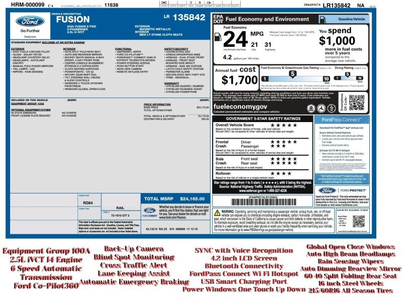 2020 Ford Fusion S FWD 2020 Ford Fusion S FWD