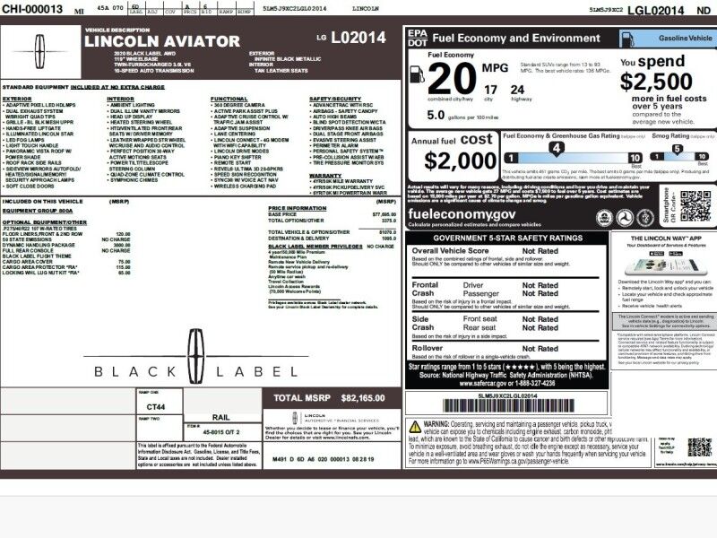 2020 Lincoln Aviator Black Label AWD 2020 Lincoln Aviator Black Label AWD