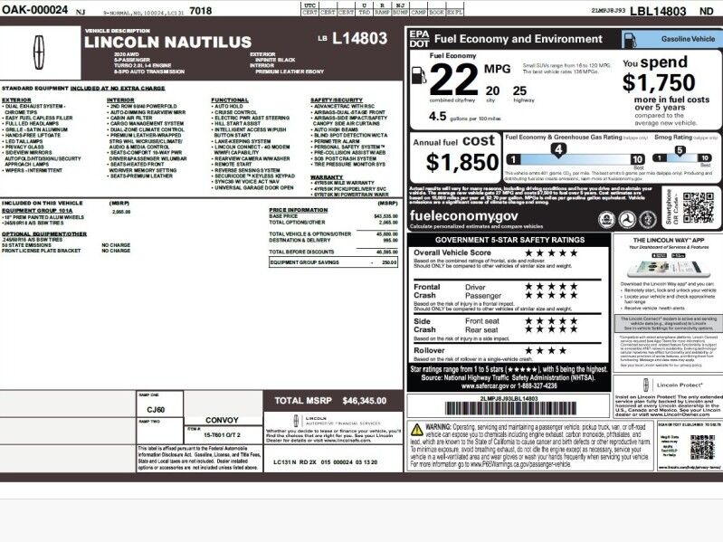 2020 Lincoln Nautilus Standard AWD w/ Equipment Group 101A 2020 Lincoln Nautilus Standard AWD w/ Equipment Group 101A