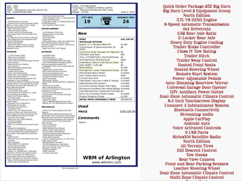2020 Ram 1500 Big Horn Crew Cab 4WD w/ Big Horn Level 2 Equipment Group 2020 Ram 1500 Big Horn Crew Cab 4WD w/ Big Horn Level 2 Equipment Group