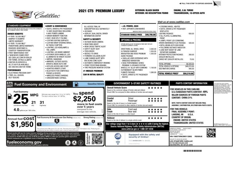 2021 Cadillac CT5 Premium Luxury Sedan RWD 2021 Cadillac CT5 Premium Luxury Sedan RWD
