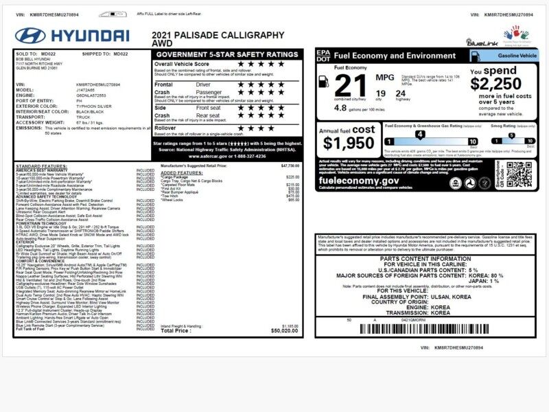 2021 Hyundai Palisade Calligraphy AWD 2021 Hyundai Palisade Calligraphy AWD