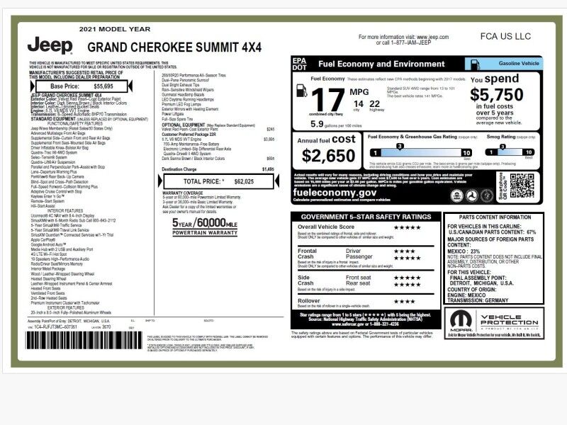 2021 Jeep Grand Cherokee Summit 4WD w/ Quick Order Package 22R 2021 Jeep Grand Cherokee Summit 4WD w/ Quick Order Package 22R
