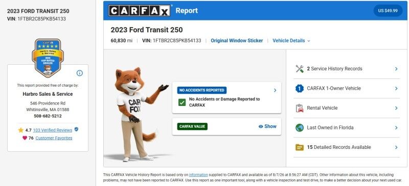 2023 Ford Transit Cargo Van - 1 OWNER - AWD Whitinsville MA 2023 Ford Transit Cargo Van - 1 OWNER - AWD Whitinsville MA