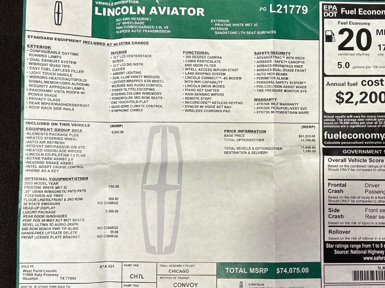2023 Lincoln Aviator Reserve, 201A Pkg, Luxury Pkg Houston TX 2023 Lincoln Aviator Reserve, 201A Pkg, Luxury Pkg Houston TX