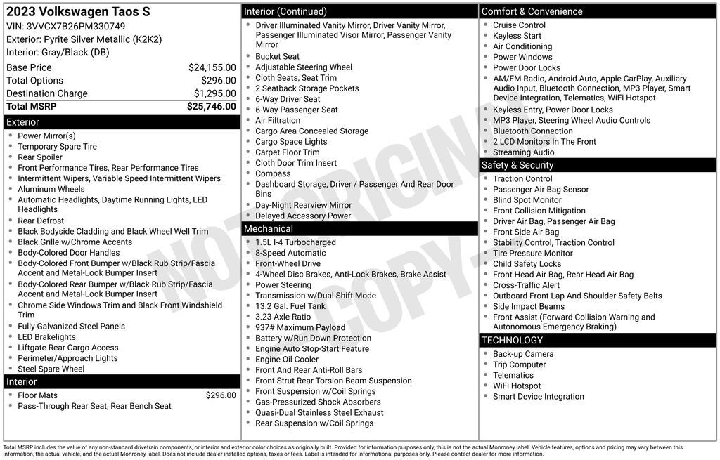 2023 Volkswagen Taos 1.5T S San Clemente CA