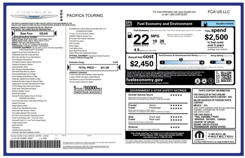 2024 Chrysler Pacifica Touring - HANDICAP VAN Webster MA 2024 Chrysler Pacifica Touring - HANDICAP VAN Webster MA