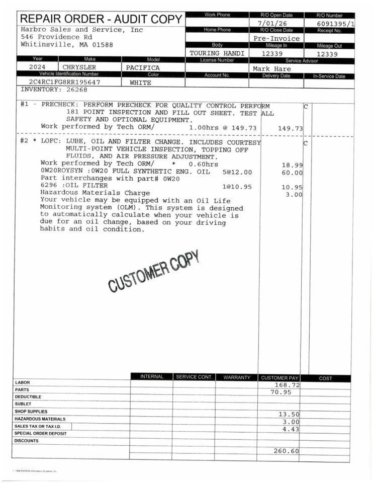 2024 Chrysler Pacifica Touring - HANDICAP VAN Webster MA 2024 Chrysler Pacifica Touring - HANDICAP VAN Webster MA