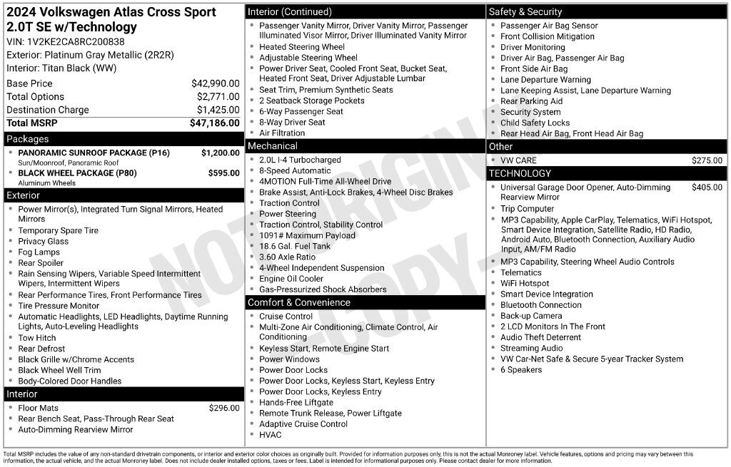 2024 Volkswagen Atlas Cross Sport 2.0T SE w/Technology