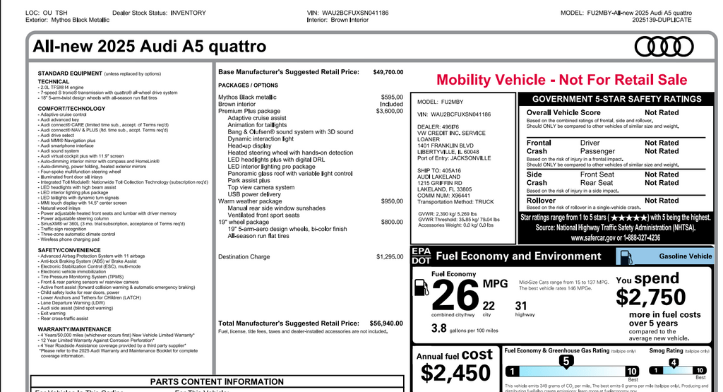 2025 Audi All-new A5 2.0T Premium Plus Lakeland FL