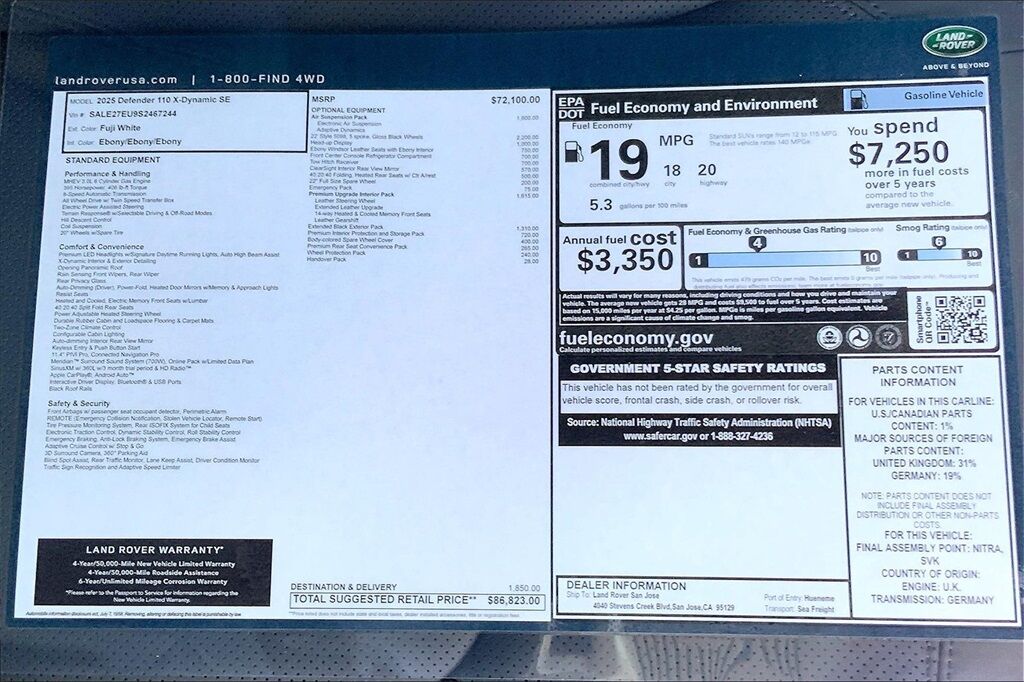 2025 Land Rover Defender 110 X-Dynamic SE San Jose CA