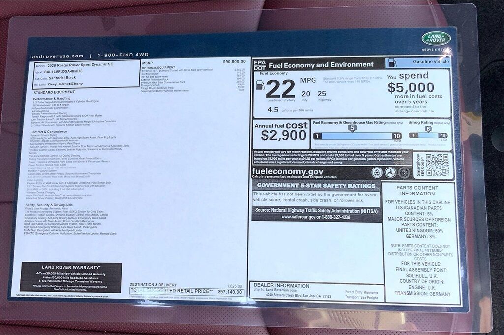 2025 Land Rover Range Rover Sport Dynamic SE San Jose CA