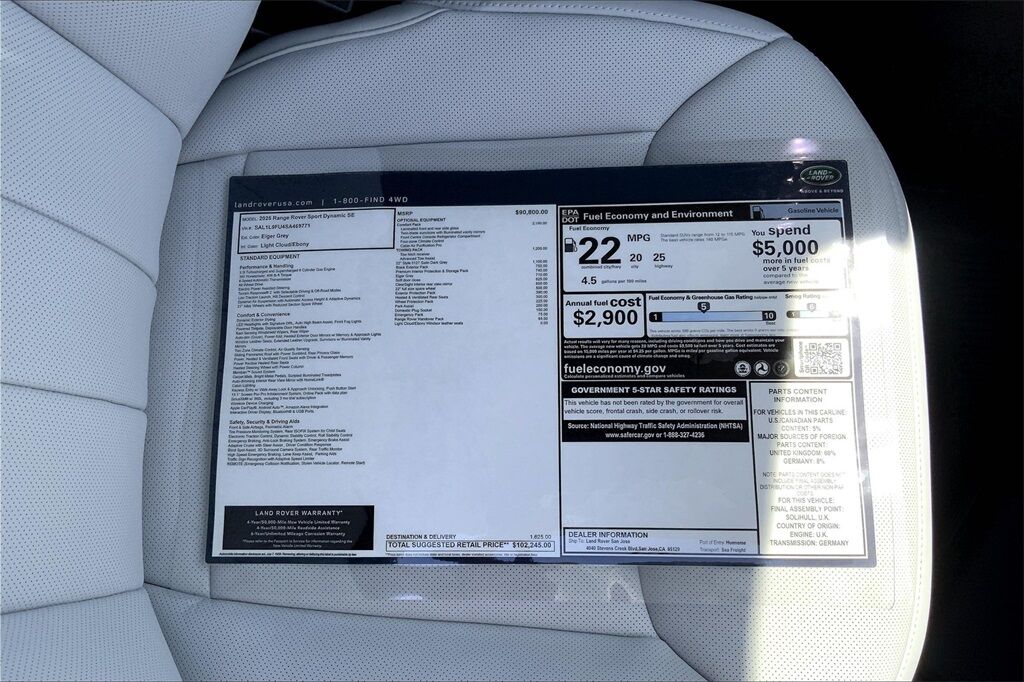 2025 Land Rover Range Rover Sport Dynamic SE San Jose CA