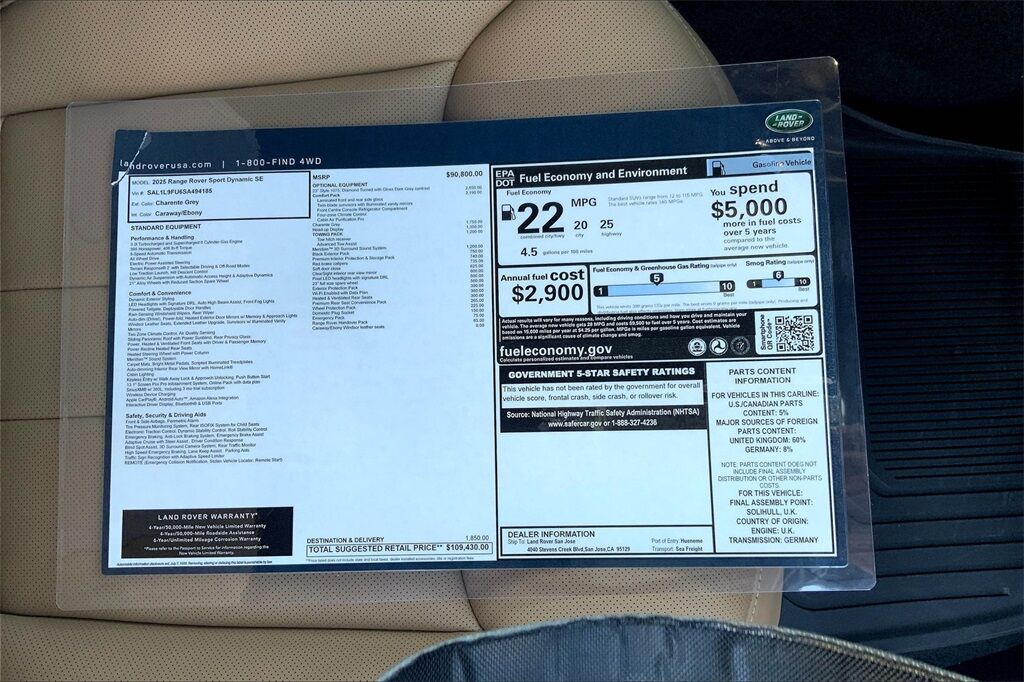 2025 Land Rover Range Rover Sport Dynamic SE San Jose CA