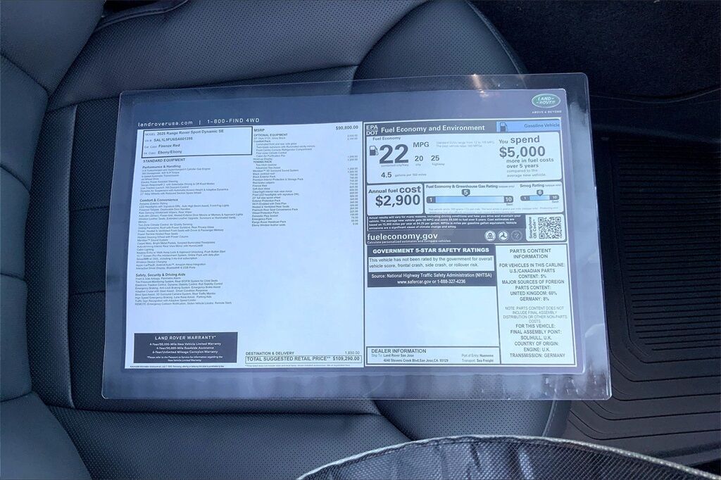 2025 Land Rover Range Rover Sport Dynamic SE San Jose CA