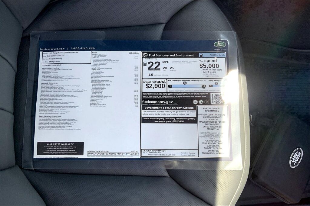 2025 Land Rover Range Rover Sport Dynamic SE San Jose CA